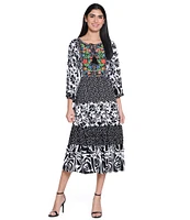John Mark Split V-Neck 3/4 Sleeves Woven Print Dress