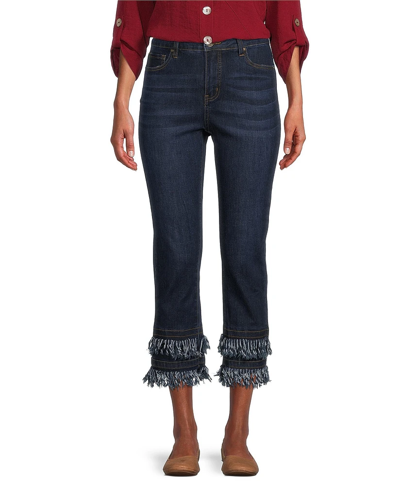 John Mark Straight Leg 5-Pocket Fringe Hem Crop Jeans