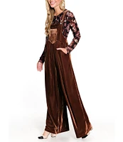 John Mark Stretch Velvet Wide Leg Jumpsuit