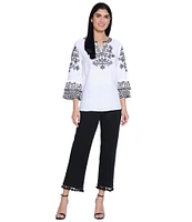 John Mark Tassel Trim Hem Crop Pants