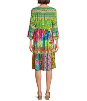 John Mark Tiered Floral Multi Print V-Neck 3/4 Flounce Sleeve A-Line Dress