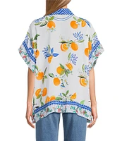 John Mark Tropical Point Collar Short Sleeve Wide Tunic