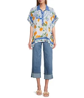 John Mark Tropical Point Collar Short Sleeve Wide Tunic