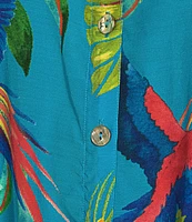 John Mark Tropical Print Cinch Tie Sleeve Button Front Shirt