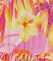 John Mark Tropical Printed V-Neck 3/4 Sleeve Tiered Midi Dress