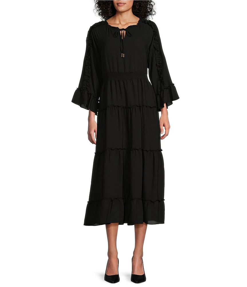 John Mark V-Neck 3/4 Sleeve Tiered Dress