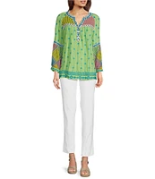 John Mark V-neck Long Sleeve Woven Multi Patchwork Tunic
