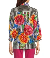 John Mark Wire Collar 3/4 Sleeve Print Woven Blouse
