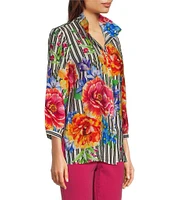 John Mark Wire Collar 3/4 Sleeve Print Woven Blouse