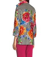 John Mark Wire Collar 3/4 Sleeve Print Woven Blouse