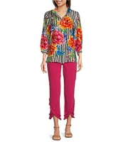 John Mark Wire Collar 3/4 Sleeve Print Woven Blouse