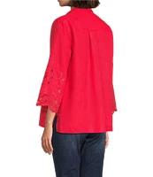 John Mark Wire Collar 3/4 Sleeves Embroidered Eyelet Shirt