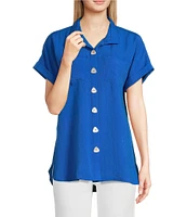 John Mark Wire Collar Short Dolman Sleeve Button-Front Camp Shirt