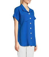 John Mark Wire Collar Short Dolman Sleeve Button-Front Camp Shirt