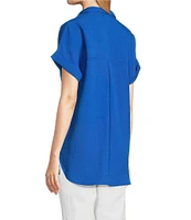 John Mark Wire Collar Short Dolman Sleeve Button-Front Camp Shirt