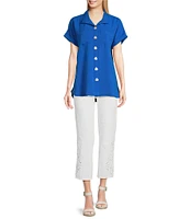 John Mark Wire Collar Short Dolman Sleeve Button-Front Camp Shirt