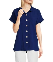 John Mark Wire Collar Short Dolman Sleeve Button-Front Camp Shirt