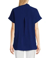 John Mark Wire Collar Short Dolman Sleeve Button-Front Camp Shirt