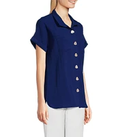 John Mark Wire Collar Short Dolman Sleeve Button-Front Camp Shirt