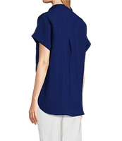 John Mark Wire Collar Short Dolman Sleeve Button-Front Camp Shirt