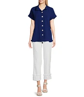 John Mark Wire Collar Short Dolman Sleeve Button-Front Camp Shirt