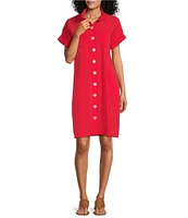 John Mark Wire Collar Short Dolman Sleeve Button-Front Dress