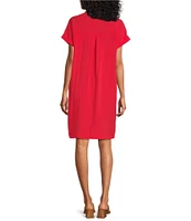 John Mark Wire Collar Short Dolman Sleeve Button-Front Dress