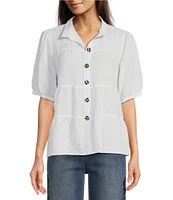 John Mark Wire Collar Short Sleeve Tiered Button-Front Top