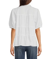 John Mark Wire Collar Short Sleeve Tiered Button-Front Top