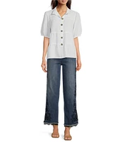 John Mark Wire Collar Short Sleeve Tiered Button-Front Top