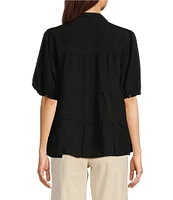 John Mark Wire Collar Short Sleeve Tiered Button-Front Top
