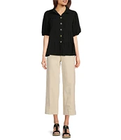 John Mark Wire Collar Short Sleeve Tiered Button-Front Top