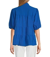 John Mark Wire Collar Short Sleeve Tiered Button-Front Top