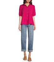 John Mark Wire Collar Short Sleeve Tiered Button-Front Top