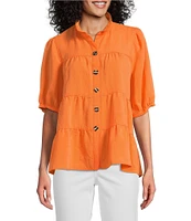 John Mark Wire Collar Short Sleeve Tiered Button-Front Top