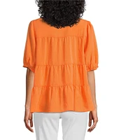 John Mark Wire Collar Short Sleeve Tiered Button-Front Top