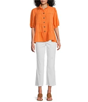 John Mark Wire Collar Short Sleeve Tiered Button-Front Top