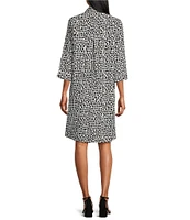 John Mark Wire Collar 3/4 Sleeves Print Woven Shirtdress