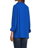 John Mark Wire Collar Split V-Neck 3/4 Sleeve Pintuck Detail Top