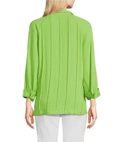John Mark Wire Collar Split V-Neck 3/4 Sleeve Pintuck Detail Top
