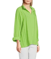 John Mark Wire Collar Split V-Neck 3/4 Sleeve Pintuck Detail Top