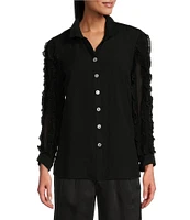 John Mark Woven Collared Ruffle Long Sleeve Button Down Top