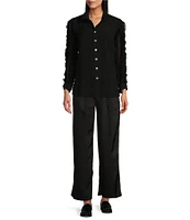 John Mark Woven Collared Ruffle Long Sleeve Button Down Top