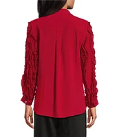 John Mark Woven Collared Ruffle Long Sleeve Button Down Top