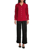 John Mark Woven Collared Ruffle Long Sleeve Button Down Top