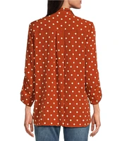 John Mark Woven Embroidered Dot Point Collar Neck 3/4 Sleeve Button Front Top