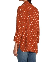 John Mark Woven Embroidered Dot Point Collar Neck 3/4 Sleeve Button Front Top