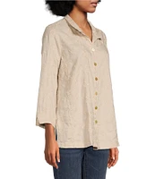 John Mark Woven Embroidered Floral Point Collar Neck 3/4 Sleeve Button Front Blouse