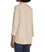 John Mark Woven Embroidered Floral Point Collar Neck 3/4 Sleeve Button Front Blouse