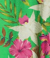 John Mark Woven Floral Leaf Print Point Collar 3/4 Sleeve Tie-Front Shirt